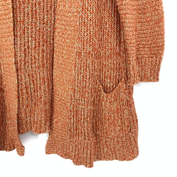 Lucky Brand Women's Size Medium Marled Orange Knit Open Front Cardigan Sweater - Picture 4 of 6